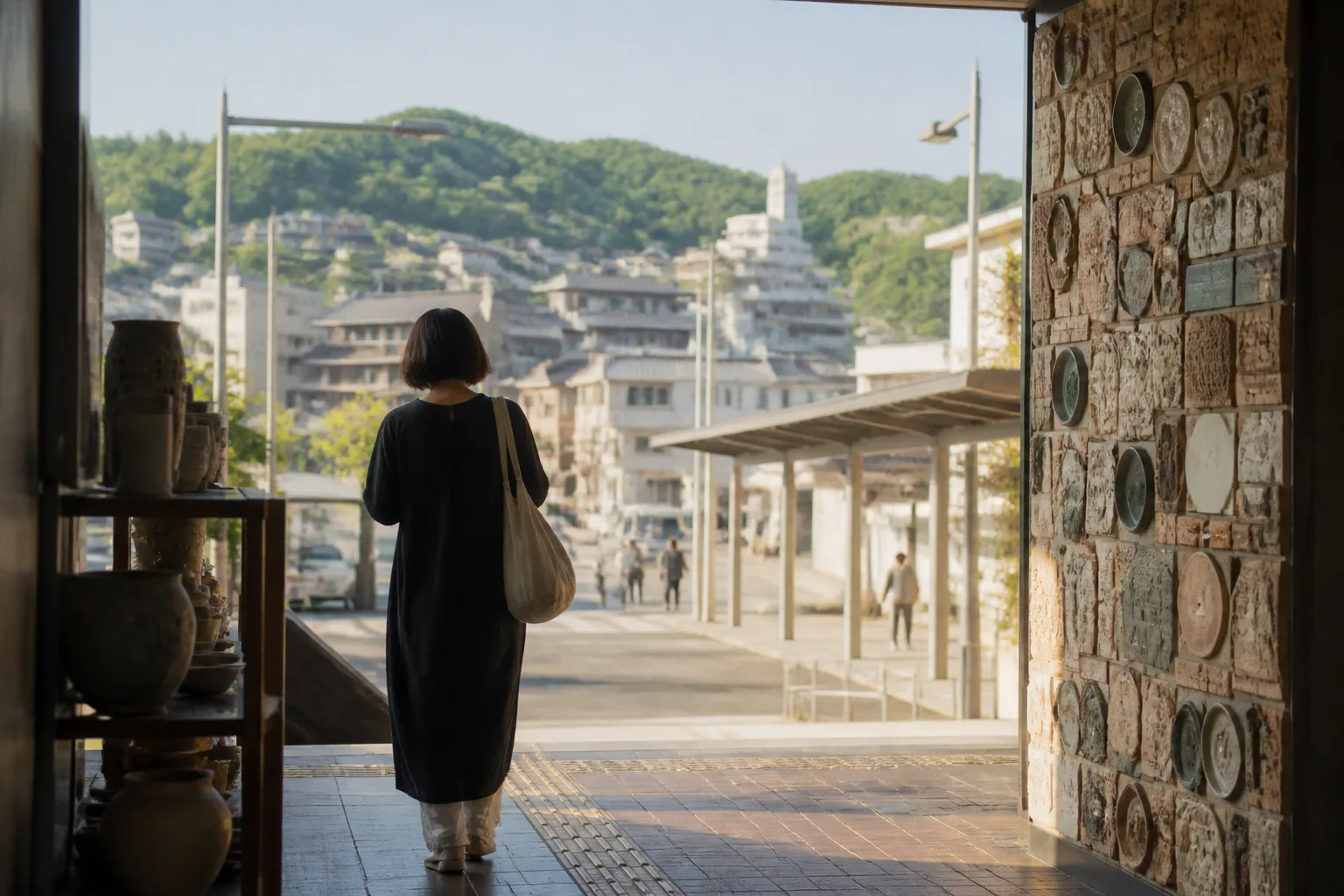 多治見駅前から美濃焼の町へ歩き出す朝の旅人