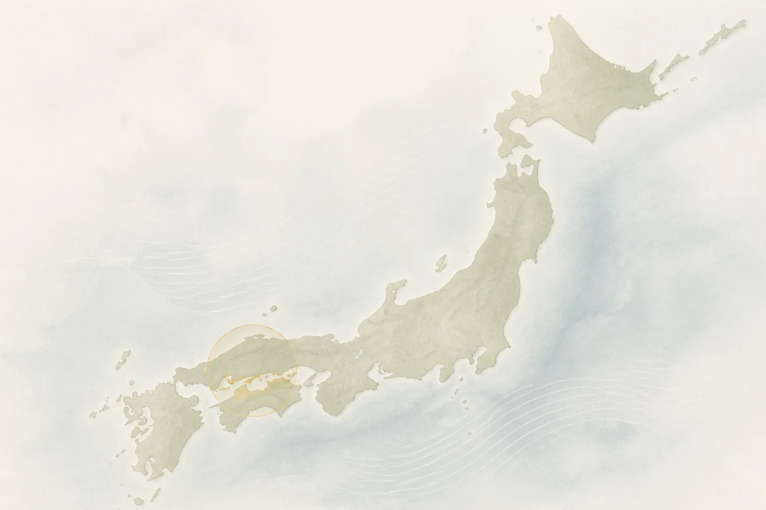 しまなみ海道をオダックス式に読む、瀬戸内ロングライドルートの日本位置を示す編集地図