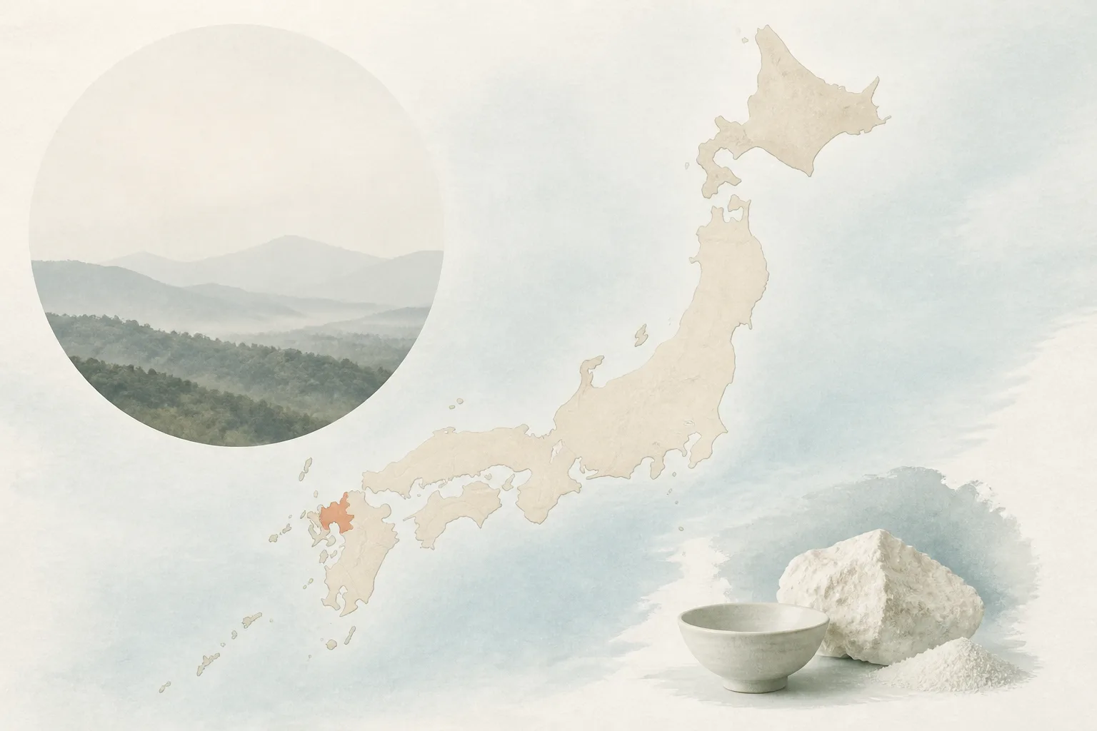 佐賀県・有田内山と泉山で陶土を味わう、日本のやきもの旅ルートの日本国内での位置を示す編集文脈地図