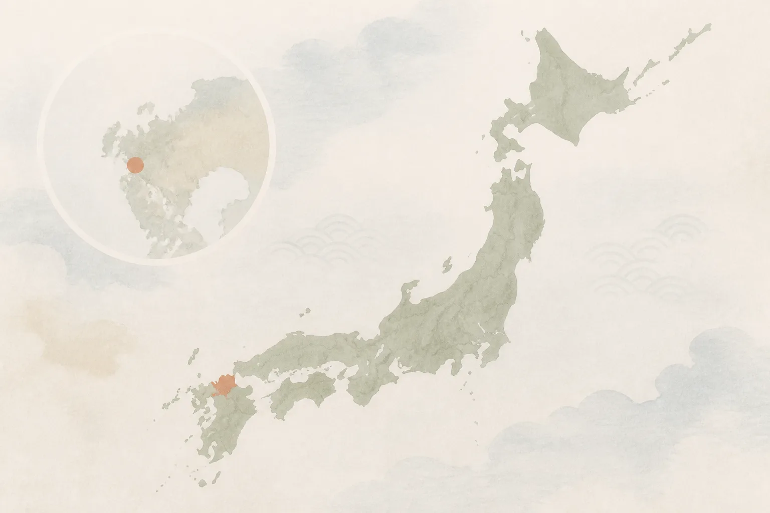 佐賀県・有田内山と泉山で日用の器を味わう、日本のやきもの旅ルートの日本国内での位置を示す編集文脈地図