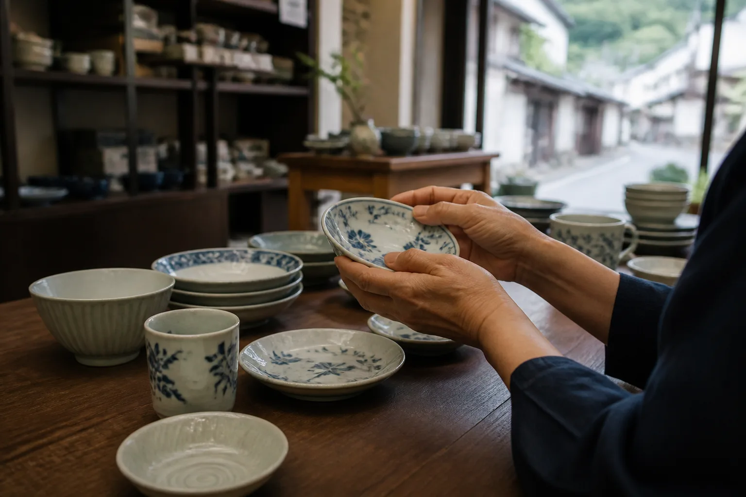 器の店と茶の時間|手に取った重さを食卓へ戻すを描いた編集画像