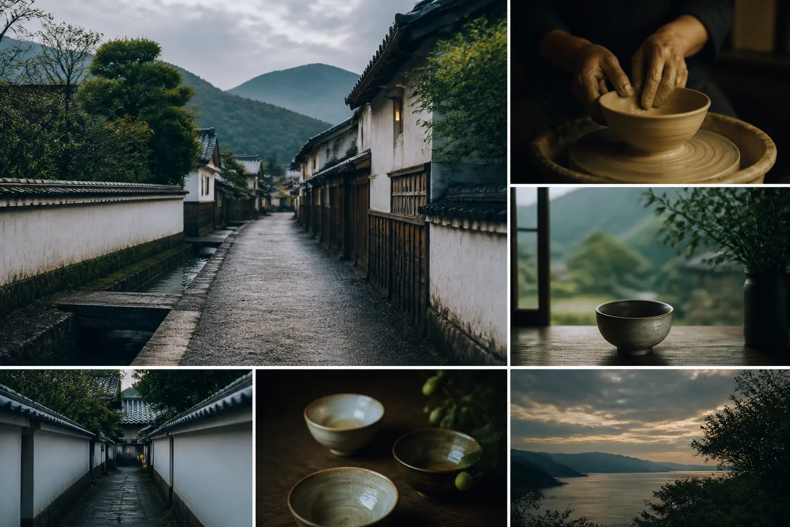 萩焼と城下町｜土、窯、茶碗の時間を歩くの導入場面を描いた編集画像