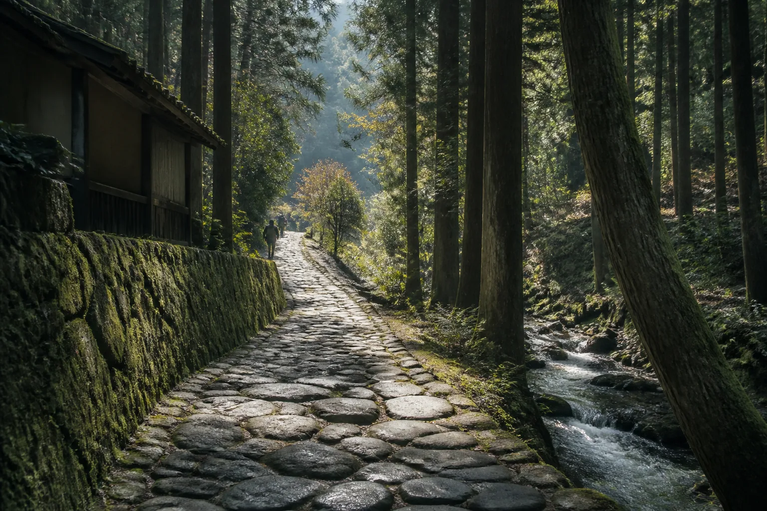 石畳と森の区間をテーマにした編集画像