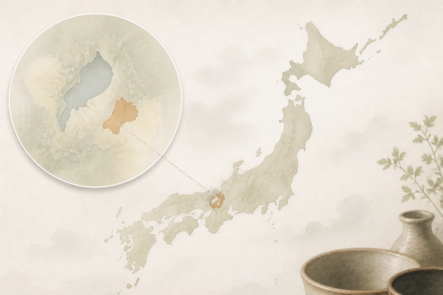 滋賀県・信楽の窯元散歩でろくろ体験を味わう、日本のやきもの旅ルートの日本国内での位置を示す編集文脈地図